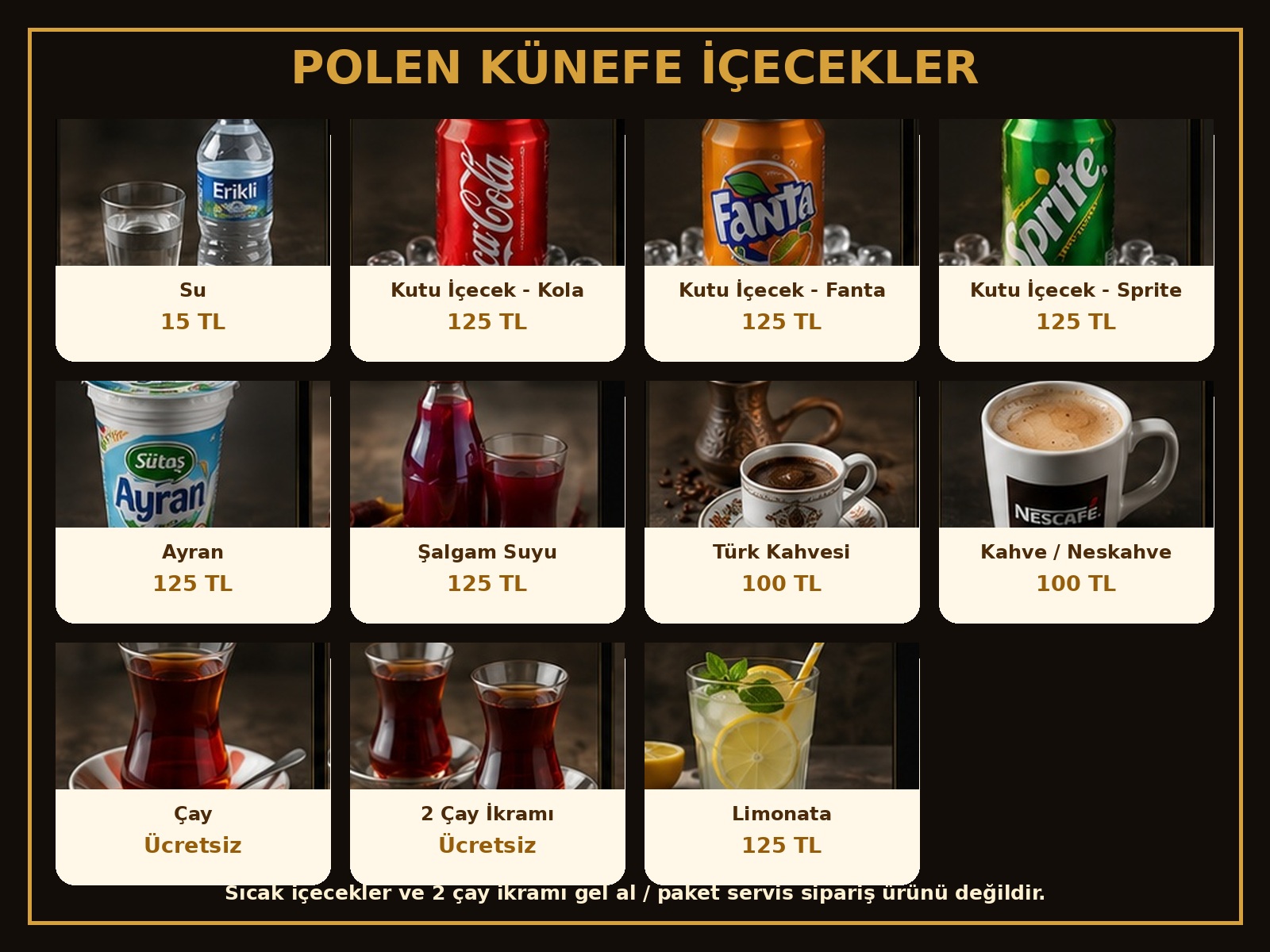 Polen Künefe İçecekler Menü Kartı